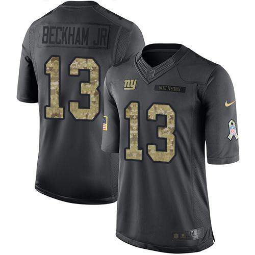 Nike Giants #13 Odell Beckham Jr Black Youth Stitched NFL Limited 2016 Salute to Service Jersey - Click Image to Close